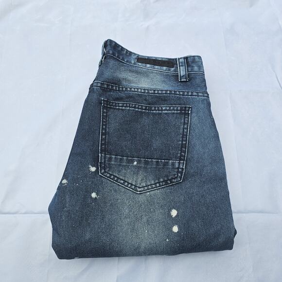 CJ Black Premium Mens Blue Denim Paint Ribbed Skinny Biker Jeans Fit 32x32 - Picture 1 of 14